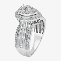 I-J / I2-I3 Womens 1 CT. T.W. Natural White Diamond 10K Gold Pear Side Stone Halo Engagement Ring