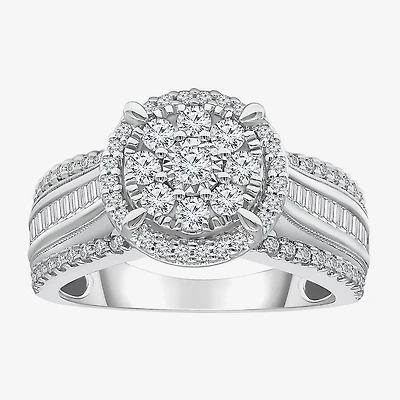 I-J / I2-I3 Womens 1 CT. T.W. Natural White Diamond 10K Gold Round Side Stone Halo Engagement Ring