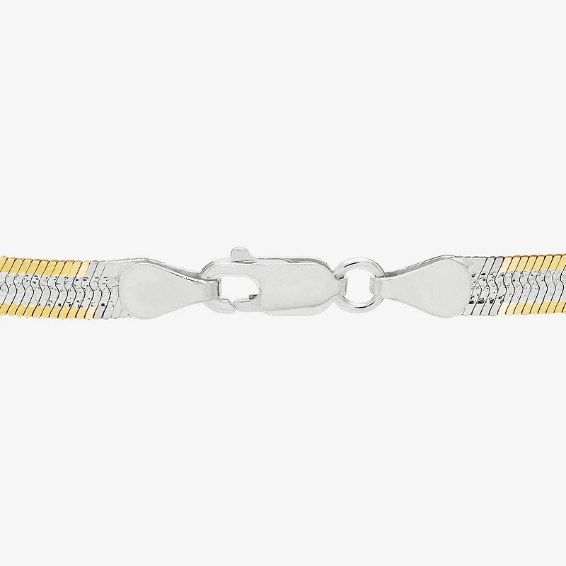 Made in Italy Womens 24K Gold Over Silver 7.5 Inch Solid Herringbone Chain Bracelet