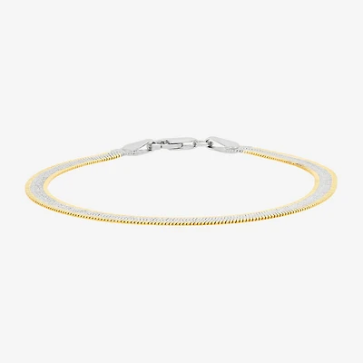 Made in Italy Womens 24K Gold Over Silver 7.5 Inch Solid Herringbone Chain Bracelet
