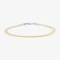 Made in Italy Womens 24K Gold Over Silver 7.5 Inch Solid Herringbone Chain Bracelet