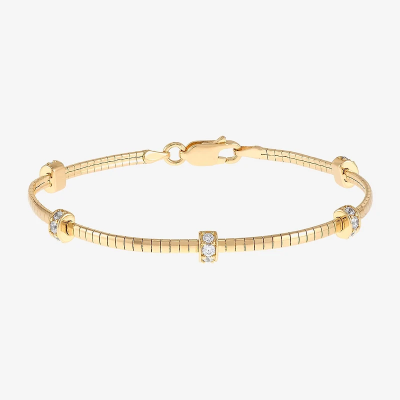 (H-I / Si2) Womens 14K Gold Over Silver 7 Inch Solid Omega Chain Bracelet