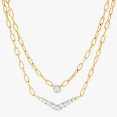 (H-I / Si2) Womens White Diamond 14K Gold Over Silver 16 1/2 Inch Chevron Necklace