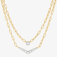 (H-I / Si2) Womens White Diamond 14K Gold Over Silver 16 1/2 Inch Chevron Necklace