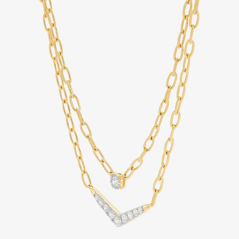 (H-I / Si2) Womens White Diamond 14K Gold Over Silver 16 1/2 Inch Chevron Necklace