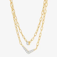 (H-I / Si2) Womens White Diamond 14K Gold Over Silver 16 1/2 Inch Chevron Necklace