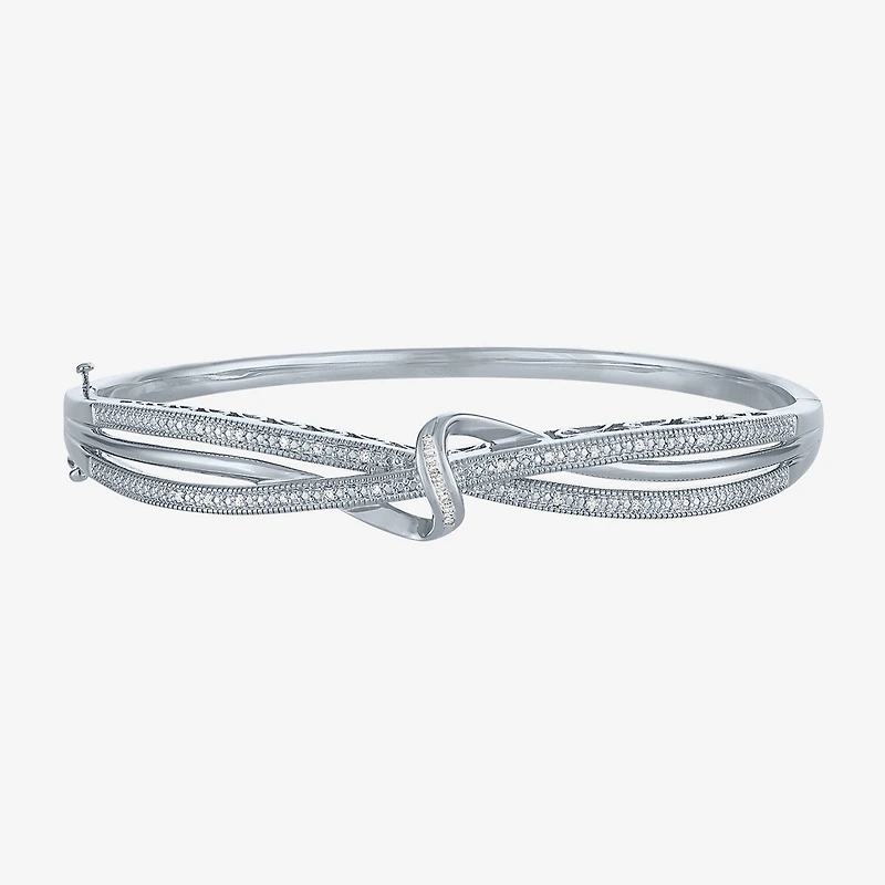 1/10 CT. T.W. Diamond Crossover Bangle Bracelet Sterling Silver or 14K Gold Over