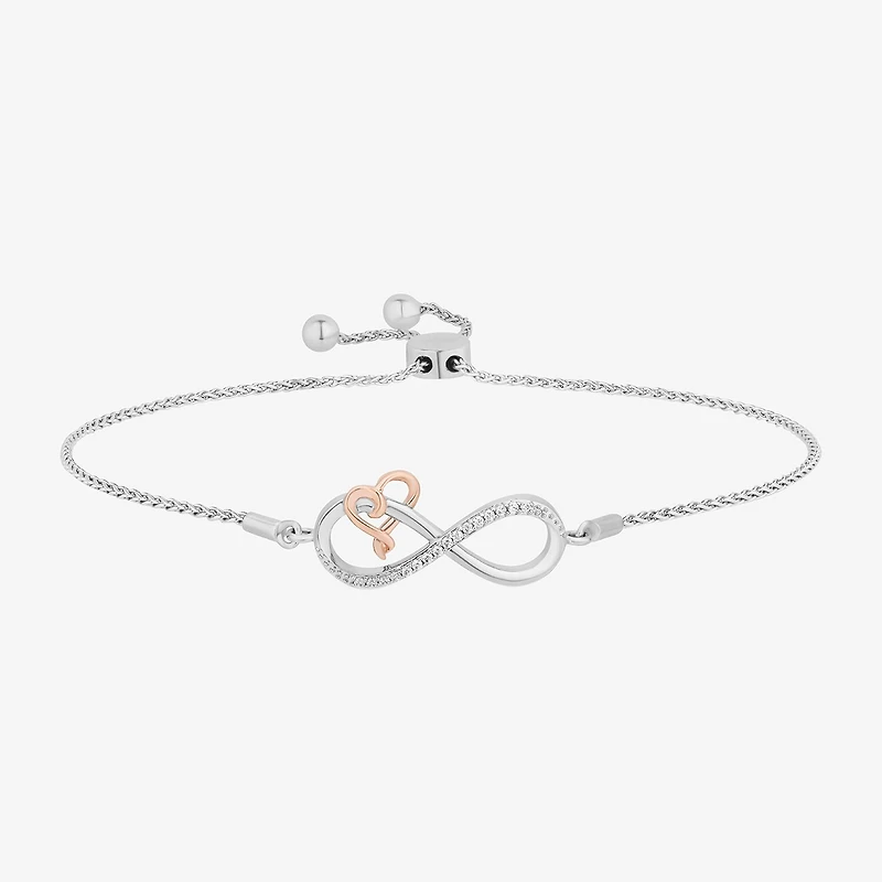 Hallmark Diamonds (I, I2) Womens 1/10 CT. T.W. Lab Grown White Diamond 14K Rose Gold Over Silver Sterling Silver Infinity Bolo Bracelet