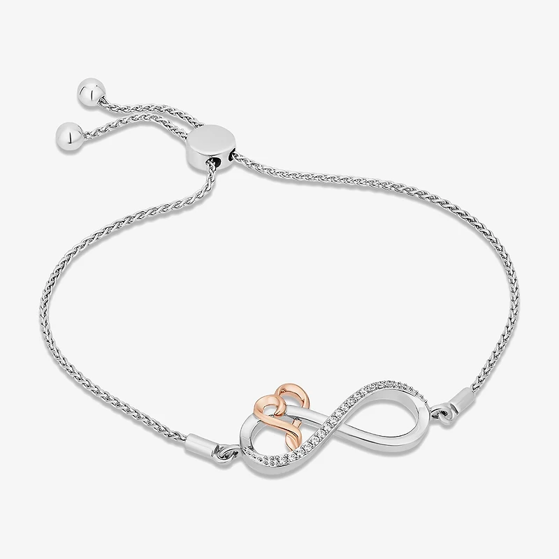Hallmark Diamonds (I, I2) Womens 1/10 CT. T.W. Lab Grown White Diamond 14K Rose Gold Over Silver Sterling Silver Infinity Bolo Bracelet
