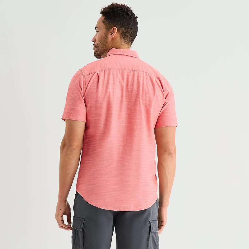 St. John's Bay Slub Mens Short Sleeve Classic Fit Button-Down Shirt