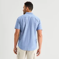 St. John's Bay Slub Mens Short Sleeve Classic Fit Button-Down Shirt