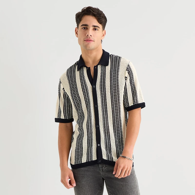Arizona Mens Short Sleeve Button Polo Sweater