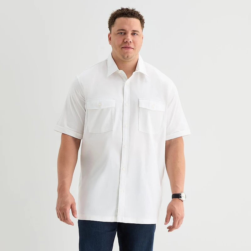 Shaquille O'Neal XLG™ Utility Pocket Mens Short Sleeve Regular Fit Big and Tall Button-Down Shirt