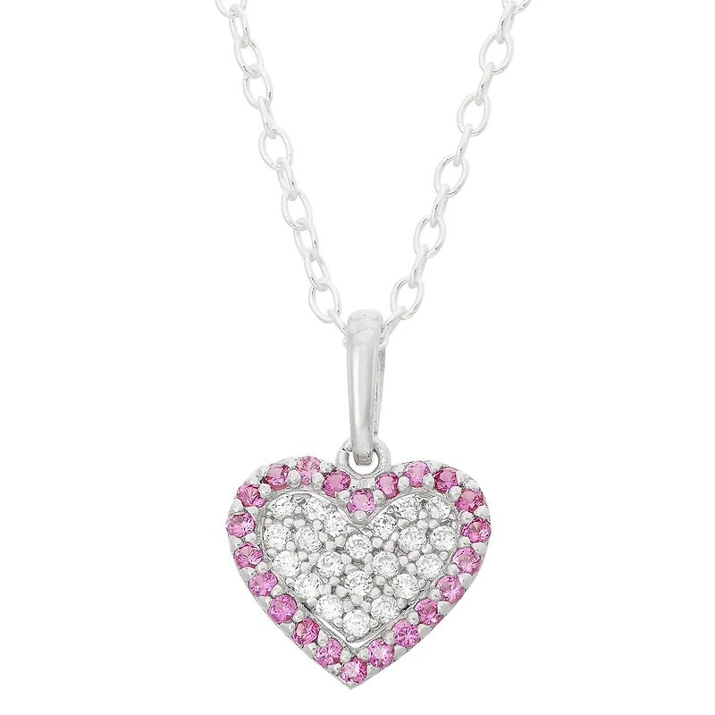 Children's 14K Rose Gold Over Silver Cubic Zirconia Heart Pendant Necklace