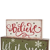 Glitzhome Led Lighted Wooden & Metal Block Lighted Christmas Tabletop Decor