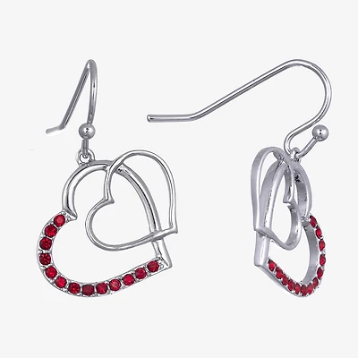Sparkle Allure Womens Red Crystal Pure Silver Over Brass Heart Drop Earrings