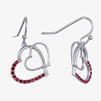 Sparkle Allure Womens Red Crystal Pure Silver Over Brass Heart Drop Earrings