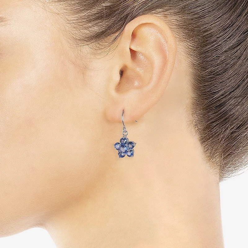 Sparkle Allure Womens Crystal Pure Silver Over Brass Flower Drop Earrings
