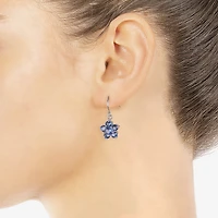 Sparkle Allure Womens Crystal Pure Silver Over Brass Flower Drop Earrings