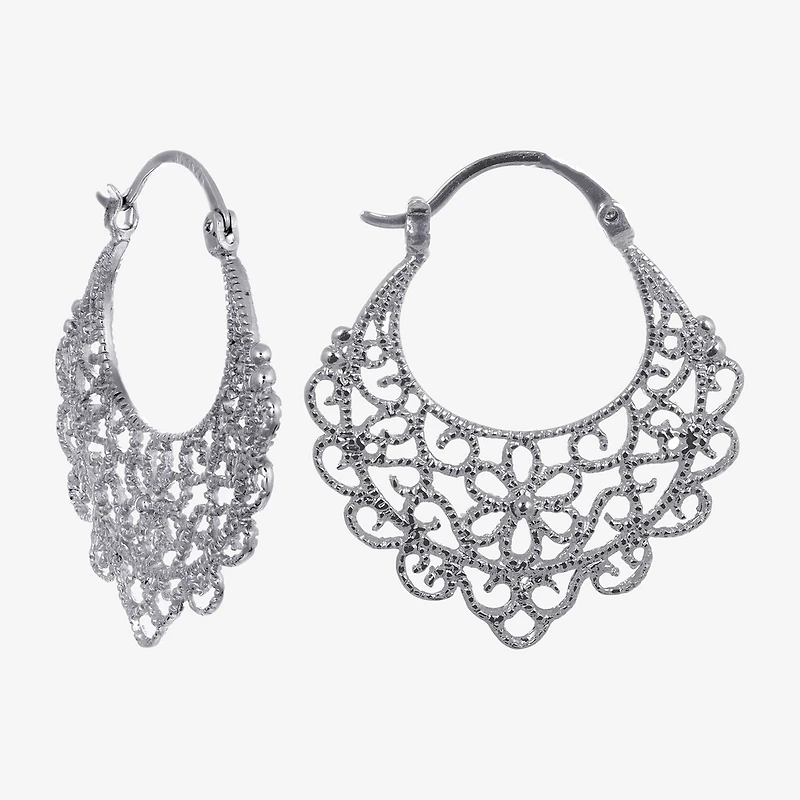 Silver Reflections Womens 34.5mm Hoop Earrings