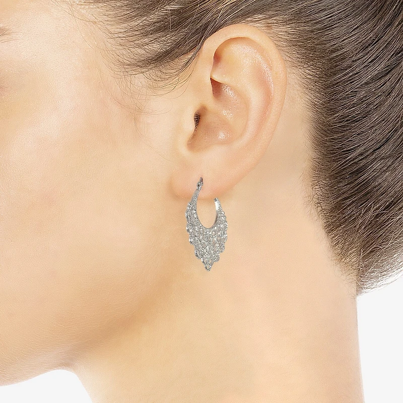 Silver Reflections Womens 34.5mm Hoop Earrings