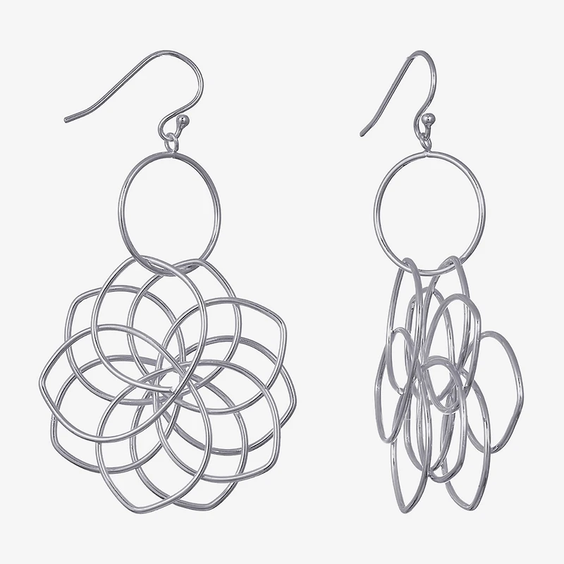 Silver Reflections Womens Pure Silver Over Brass Flower Drop Earrings