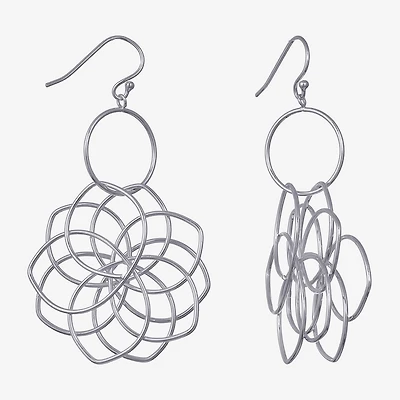 Silver Reflections Womens Pure Silver Over Brass Flower Drop Earrings