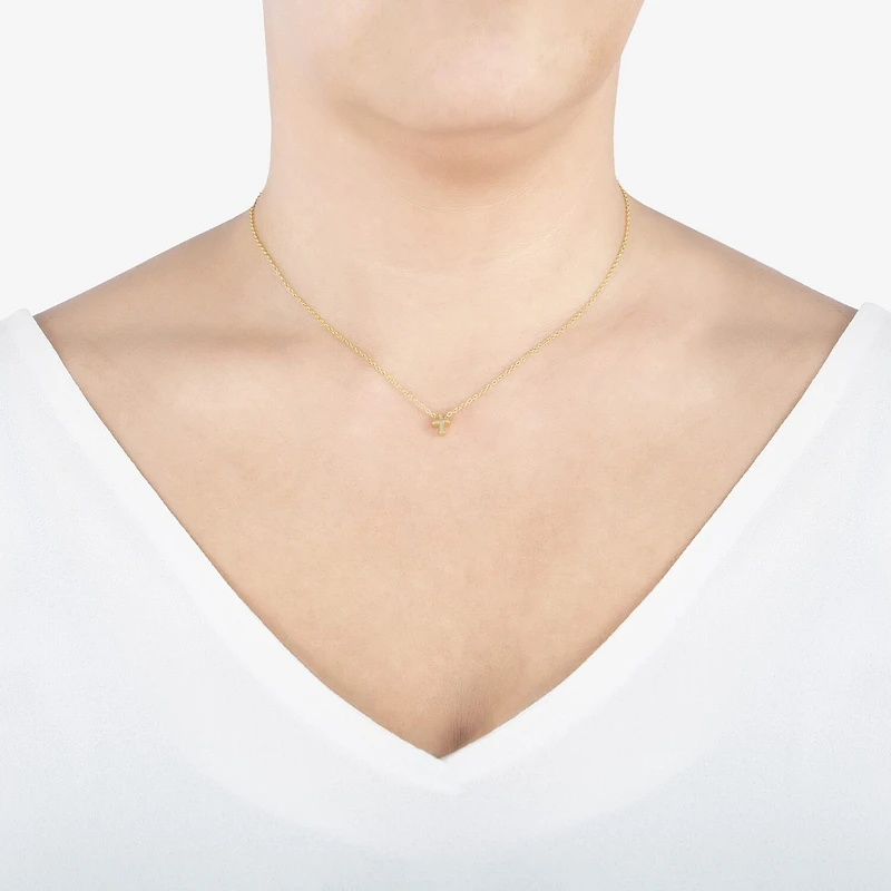 Silver Treasures Womens 14K Gold Over Silver Cross 16 Inch Pendant Necklace