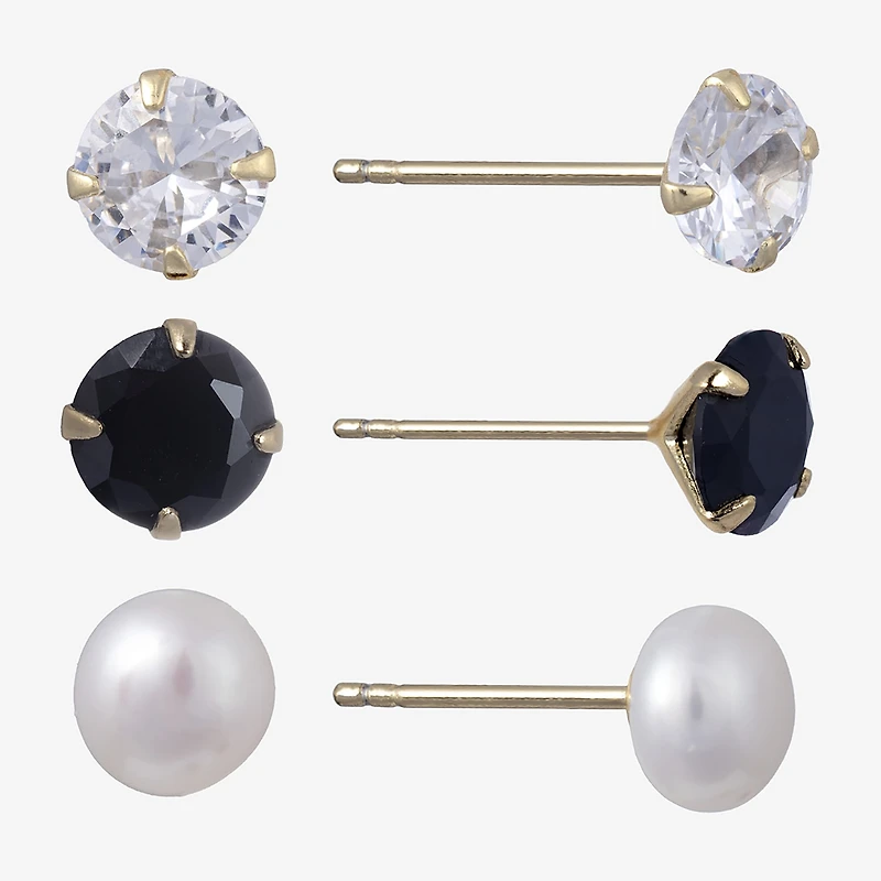 Silver Treasures Womens Simulated Pearl Sterling Silver 3 Pair Earring Set