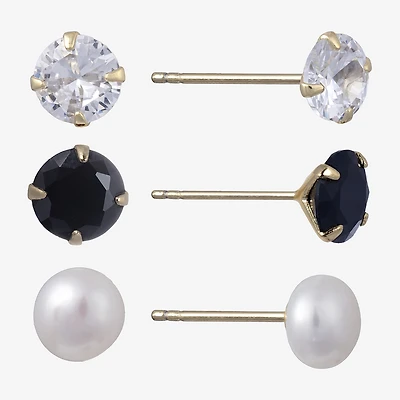 Silver Treasures Womens Simulated Pearl Sterling Silver 3 Pair Earring Set