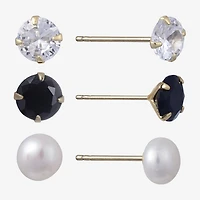 Silver Treasures Womens Simulated Pearl Sterling Silver 3 Pair Earring Set