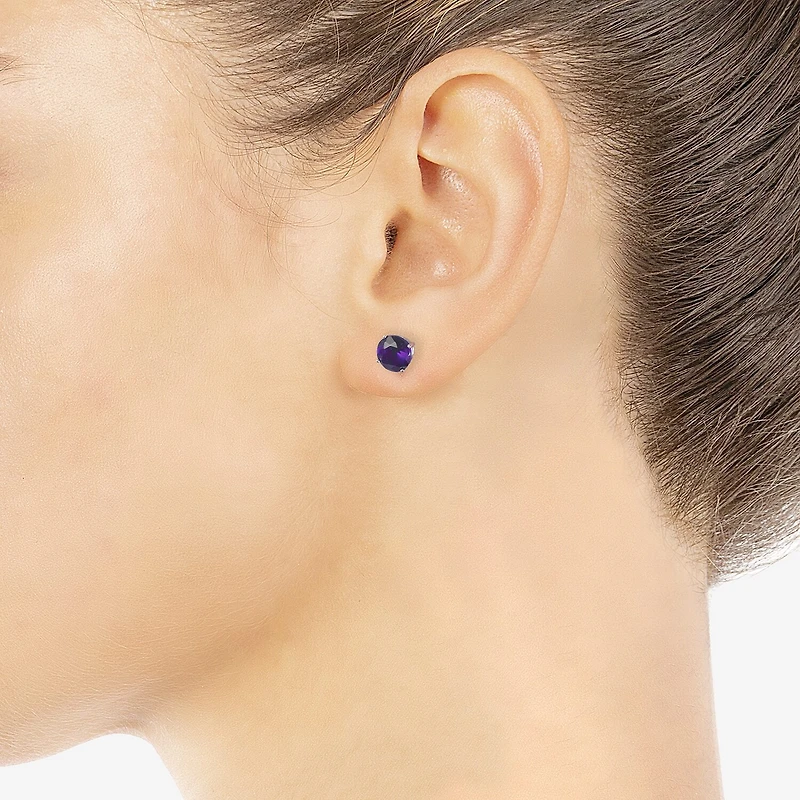 Silver Treasures Purple Cubic Zirconia Sterling Silver 7.1mm Stud Earrings