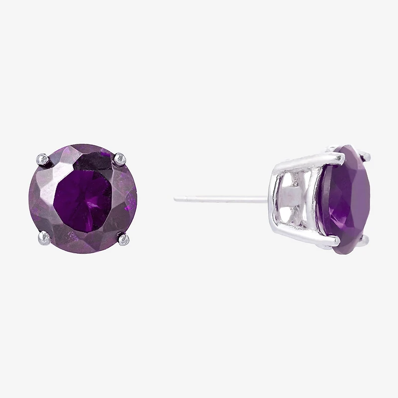 Silver Treasures Purple Cubic Zirconia Sterling Silver 7.1mm Stud Earrings