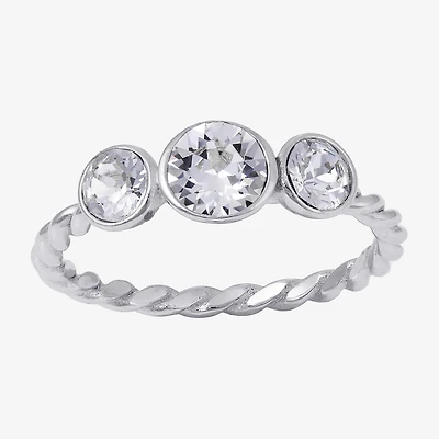 Silver Treasures Womens 20.5MM Crystal Sterling Silver Band