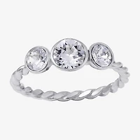 Silver Treasures Womens 20.5MM Crystal Sterling Silver Band