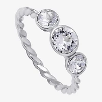 Silver Treasures Womens 20.5MM Crystal Sterling Silver Band