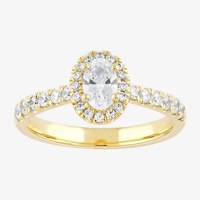 Certified (F / Si1) Womens 3/4 CT. T.W. Lab Grown White Diamond 10K Gold Oval Side Stone Halo Engagement Ring