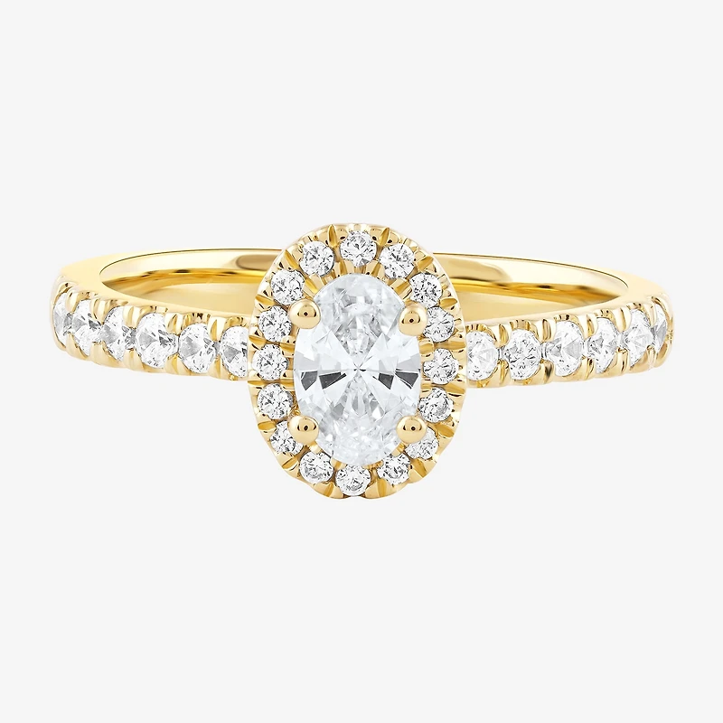 Certified (F / Si1) Womens 3/4 CT. T.W. Lab Grown White Diamond 10K Gold Oval Side Stone Halo Engagement Ring