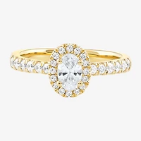 Certified (F / Si1) Womens 3/4 CT. T.W. Lab Grown White Diamond 10K Gold Oval Side Stone Halo Engagement Ring
