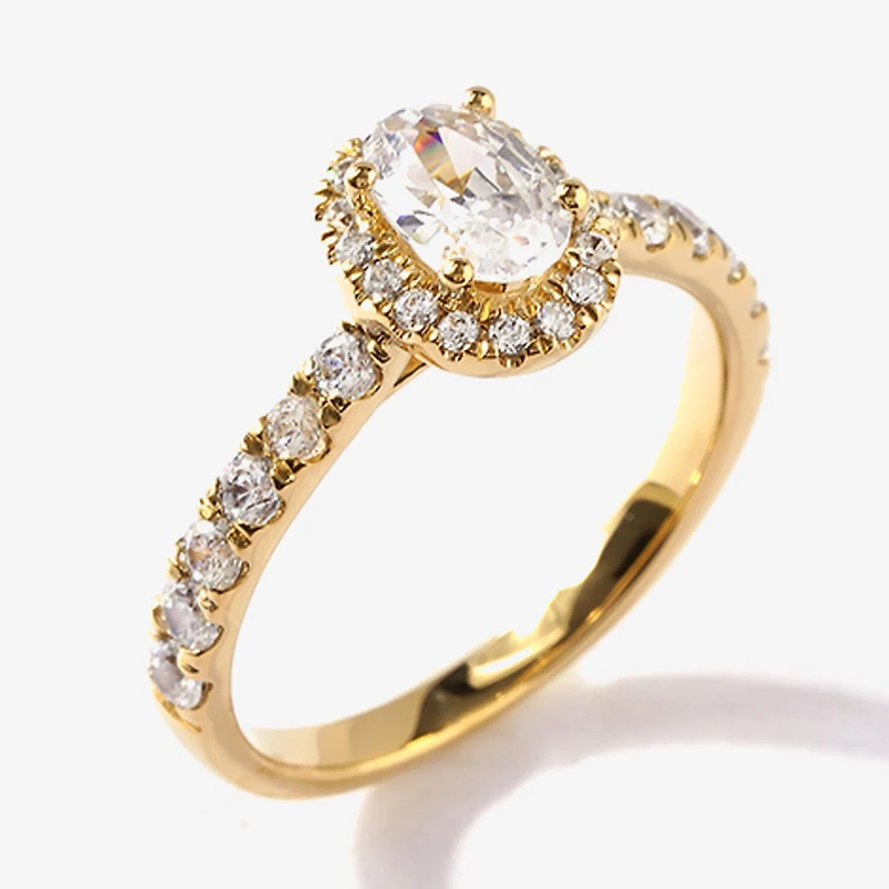 Certified (F / Si1) Womens / CT. T.W. Lab Grown White Diamond 10K Gold Oval Side Stone Halo Engagement Ring