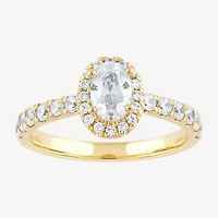 Certified (F / Si1) Womens / CT. T.W. Lab Grown White Diamond 10K Gold Oval Side Stone Halo Engagement Ring