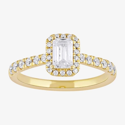 Certified (F / Si1) Womens / CT. T.W. Lab Grown White Diamond 10K Gold Side Stone Halo Engagement Ring