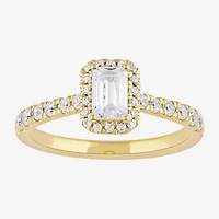 Certified (F / Si1) Womens / CT. T.W. Lab Grown White Diamond 10K Gold Side Stone Halo Engagement Ring