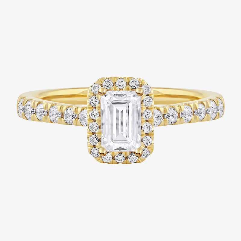 Certified (F / Si1) Womens / CT. T.W. Lab Grown White Diamond 10K Gold Side Stone Halo Engagement Ring