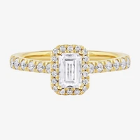 Certified (F / Si1) Womens / CT. T.W. Lab Grown White Diamond 10K Gold Side Stone Halo Engagement Ring