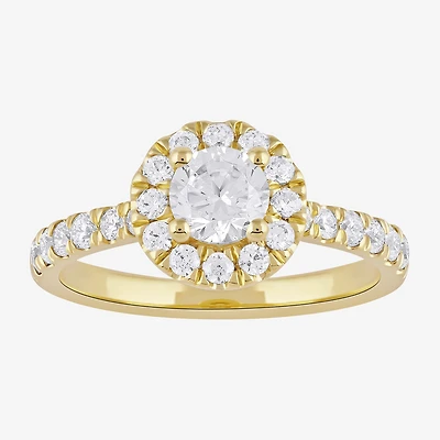 Certified (F / Si1) Womens / CT. T.W. Lab Grown White Diamond 10K Gold Round Side Stone Halo Engagement Ring