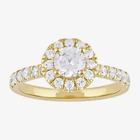 Certified (F / Si1) Womens / CT. T.W. Lab Grown White Diamond 10K Gold Round Side Stone Halo Engagement Ring