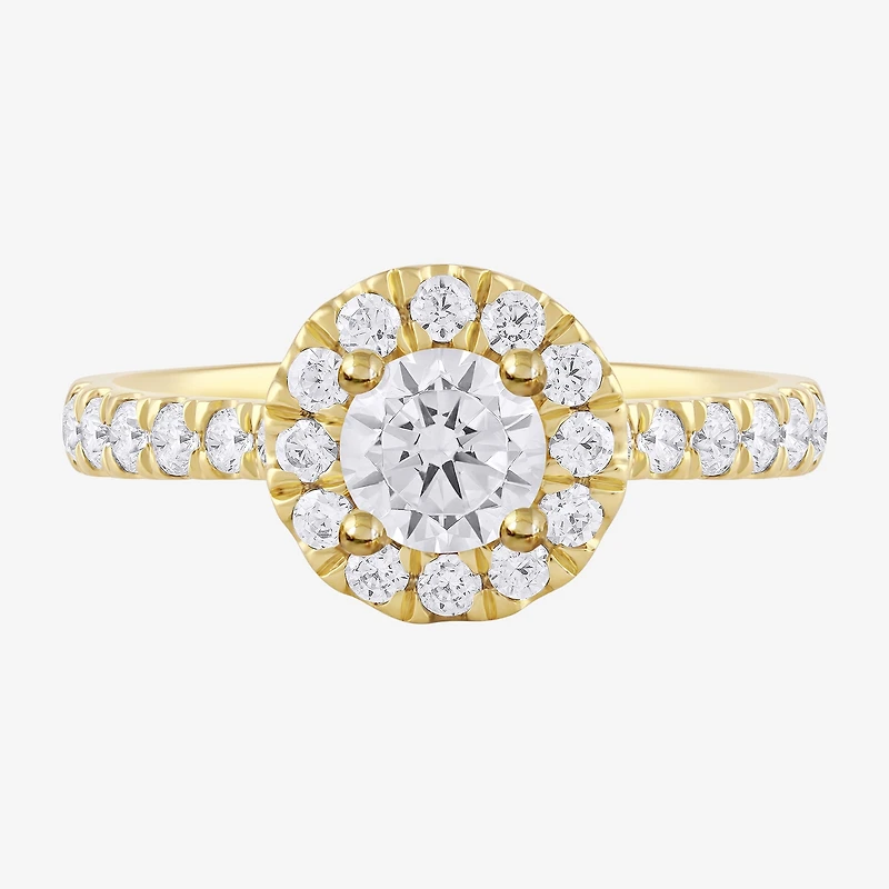 Certified (F / Si1) Womens / CT. T.W. Lab Grown White Diamond 10K Gold Round Side Stone Halo Engagement Ring