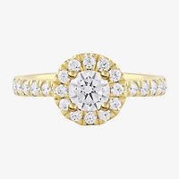 Certified (F / Si1) Womens / CT. T.W. Lab Grown White Diamond 10K Gold Round Side Stone Halo Engagement Ring