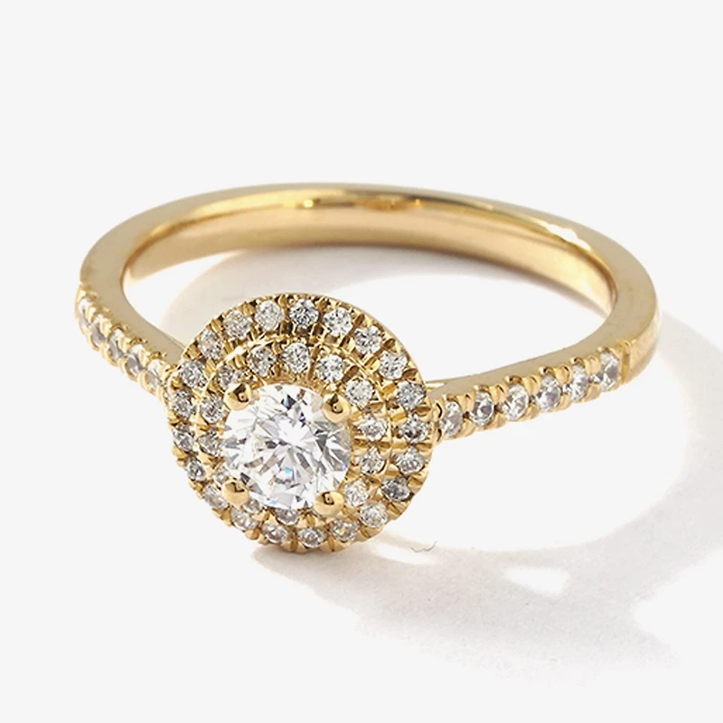 Certified (F / Si1) Womens / CT. T.W. Lab Grown White Diamond 10K Gold Round Side Stone Halo Engagement Ring